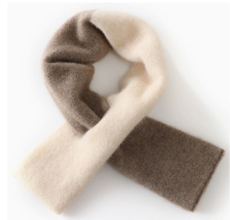 100% Wool Scarf Women Short Style Neck Protection Warm Autumn Winter Perforated Versatile Color-blocked Knitted Small Scarf