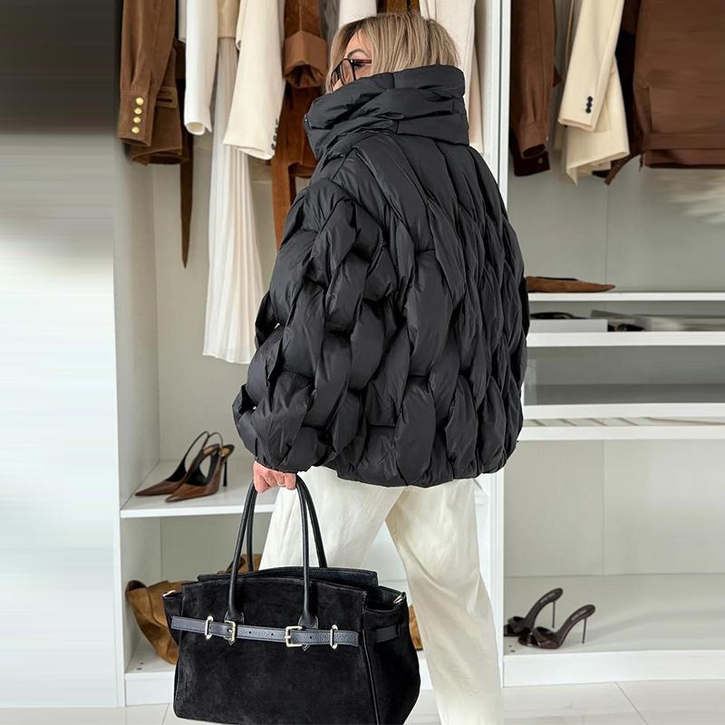 Stand-up Collar Zipper Rhombic Cotton-padded Jacket Women's Solid Color Winter Padded Jacket To Keep Warm Short Tops Colors To Choose From Jackets