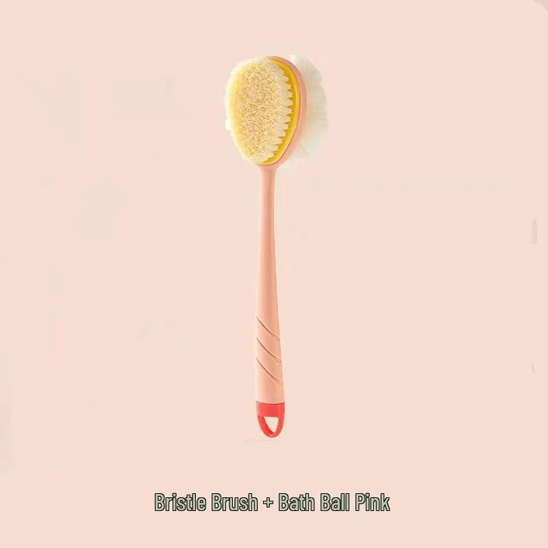 

Double-Sided Long Handle Bath Brush Set with Soft Bristles and Bath Ball Pink with Bristle Brush