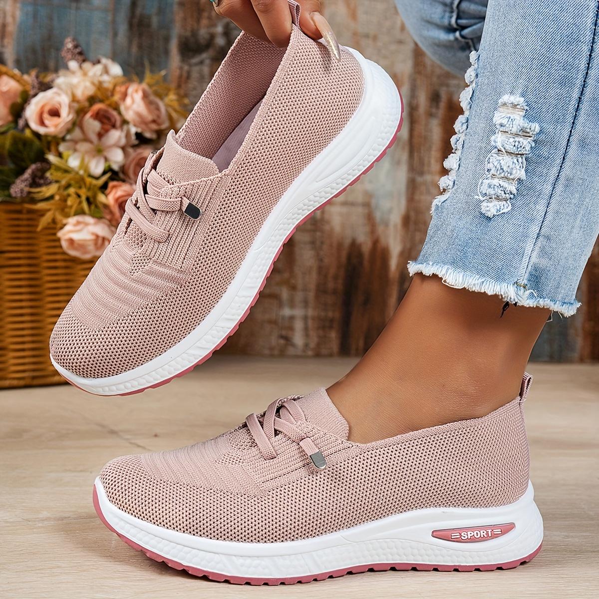 

Women Fashion Sneakers Ladies Lace Up Flat Shoes Slip on Shoe Woman Casual Shoes Sport Trainers Mesh Breathable Shoes 36 розовый