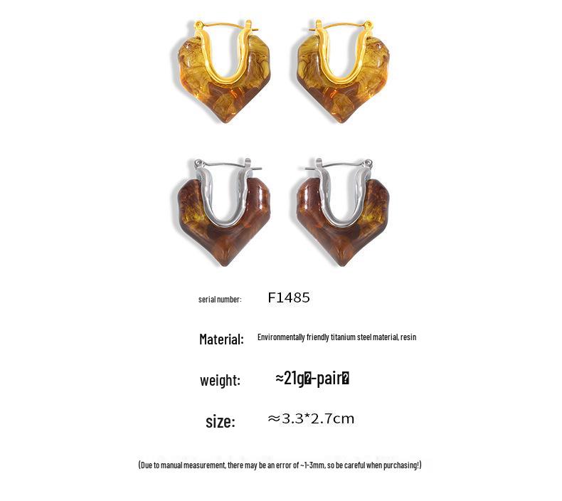 Retro French Irregular Resin Earrings: Gold-Plated Titanium Steel Ear Cuffs with Unique, Versatile Design.