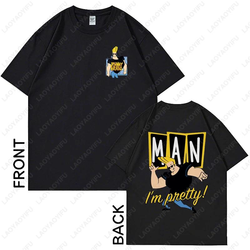 Vintage Cartoon Network Johnny Bravo Was Here Reckless Cotton Tshirt Im Pretty Graphic Print Tops Men Women Streetwear Tee Gift