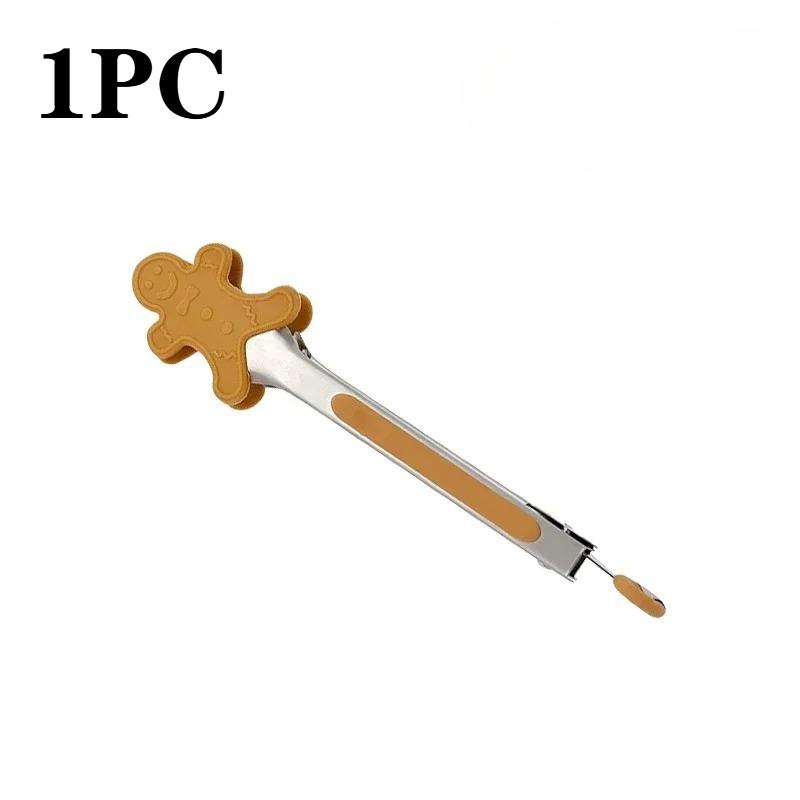 

Stainless Steel Silicone Food Tongs Gingerbread Man Snowman Christmas Tree Cooking Tongs for Steak Bread Kitchen Utensils Set