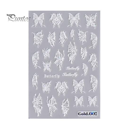 Embossed Nails Art Stickers Creative Engraved White Butterfly Pattern Manicure Decals Exquisite DIY Nail Design Adhesive Decoration Stickers Nail