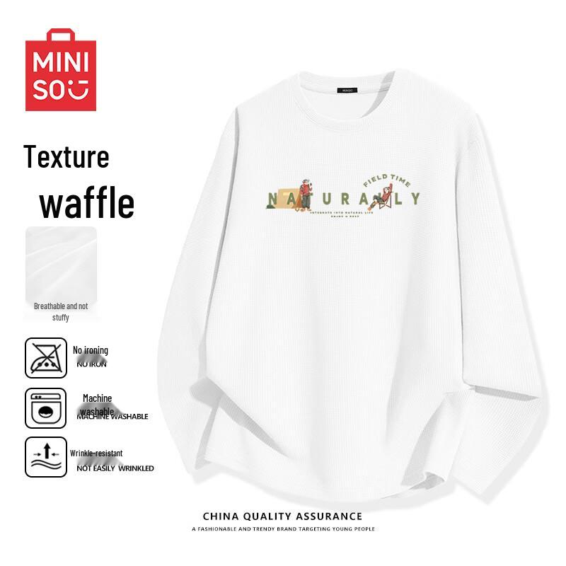 MINISO Men s American Casual Waffle Knit Long Sleeve T-Shirt M