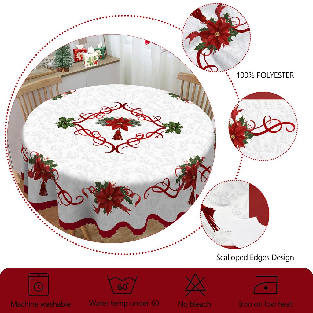 1 Piece Merry Christmas Themed Printed Tablecloth, Farmhouse Style, Christmas Flower Pattern Design, Suitable For Christmas, New Year Party, Party Dec