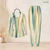 Women Plus Size Green Yellow Beige Printed Nurse Scrub Set V Neck Long Sleeve Top With Pockets Long Pants
