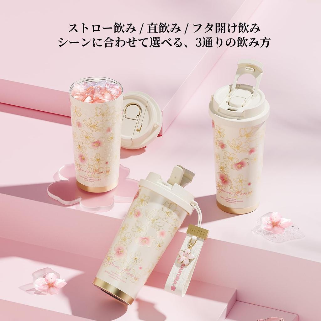 GERM Floral Art Tumbler  500ml Vacuum Insulated Stainless Steel Bottle  Straw & Direct Drinking  Keeps Drinks Hot or Cold for Long Hours  Includes