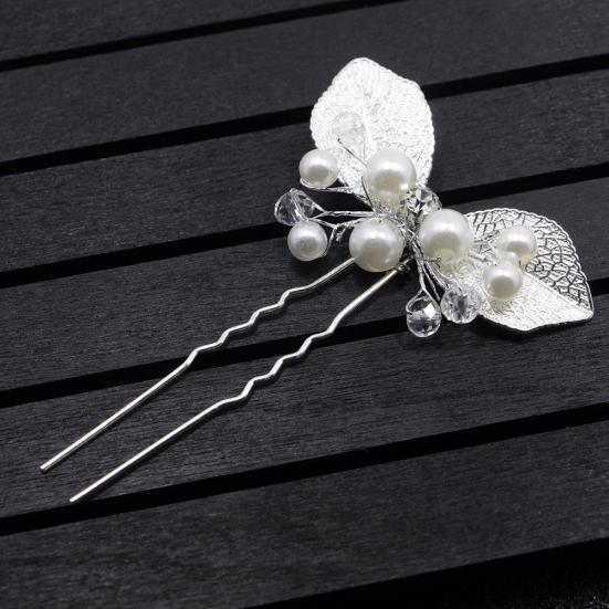 Bridal Wedding U Shape Leaf Rhinestone Faux Pearl Hair Stick Hairpins Gifts
