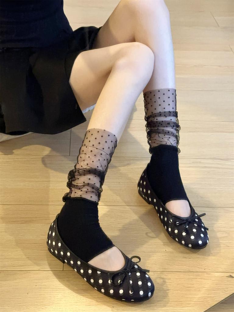 Summer Thin Mesh Polka Dot Stacking Socks Cover Women'S Slightly Transparent Pure Half Palm Tube Socks Lace Splicing Stepping Leg Cover
