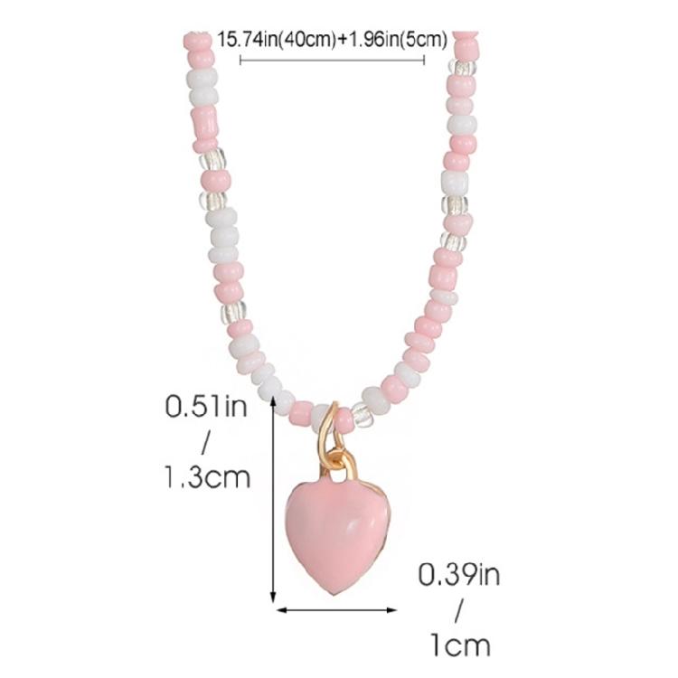 Heart Pendant Beaded Necklace Bohemian Style Chokers Contrast Colored Jewelry