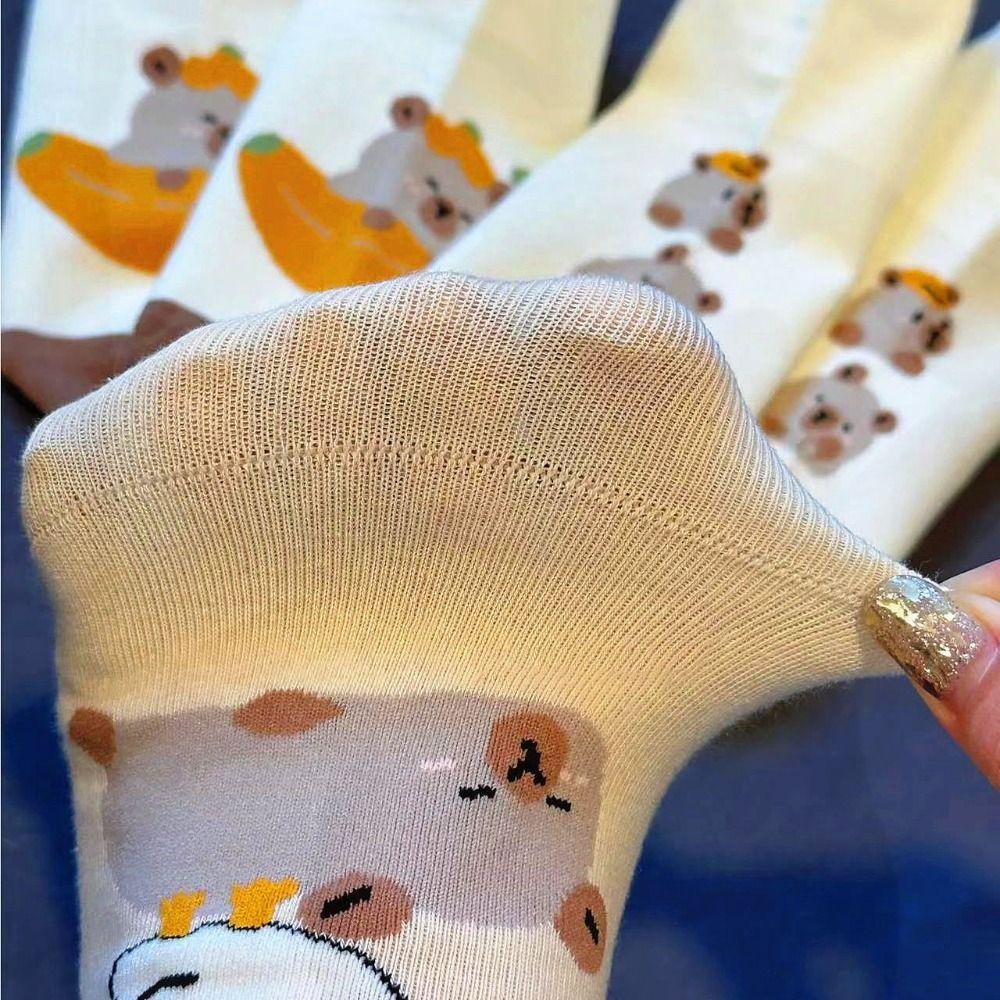 5Pairs Dot Capybara Socks Cartoon Socks Women Fashion Capybara Mid-tube Socks  Women