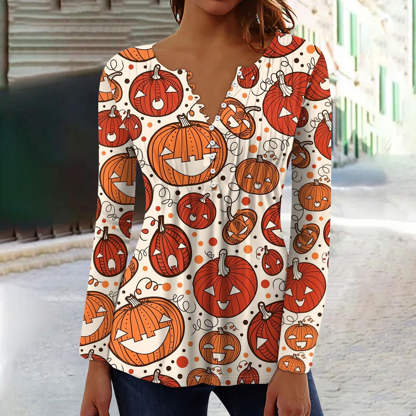 

Женский топ с длинными рукавами и плиссированным воротником на пуговицах с принтом Хэллоуина, весна-осень XXL красный