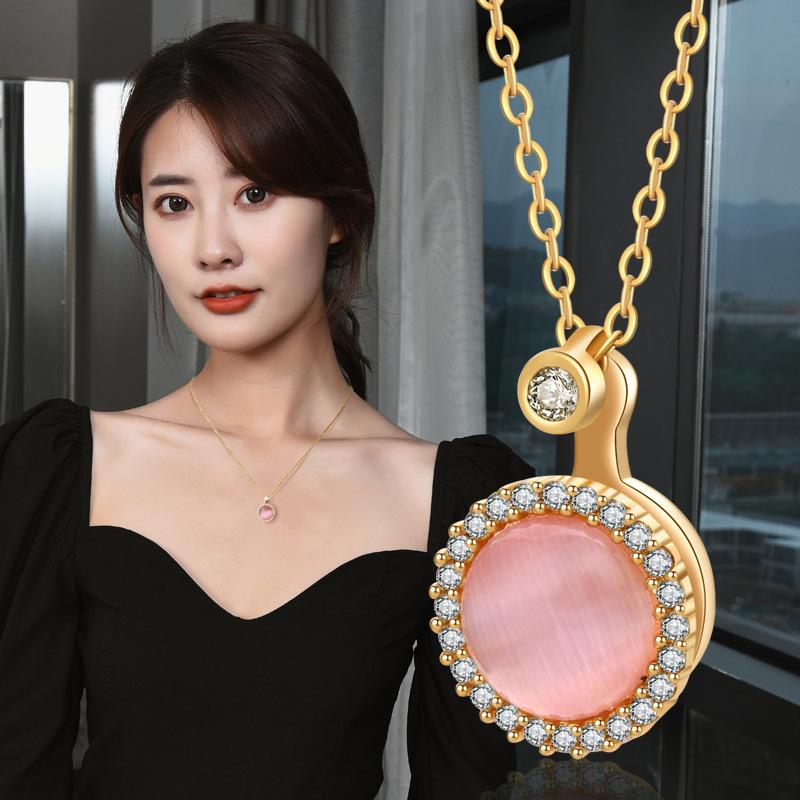 Stylish Titanium Simple Steel Choker Necklace With Gorgeous Cat Eye Pendant Stone