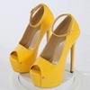 Fashion Sexy Peep Toe Buckle Strap Platform High Heels Womens Super-high Heels Stripper Nightclub Prom Party Shoes Yellow Block Heel