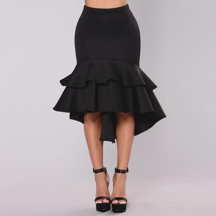 

European & American Autumn/Winter 2019 Women s High-Low Fishtail Skirt L чёрный