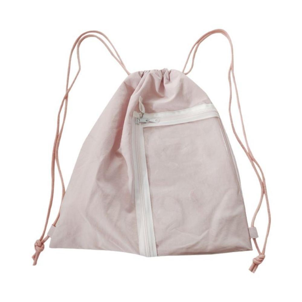

Large Capacity Drawstring Backpack Transparent Pocket Shoulder Bag Korean Style Itabag Girls розовый