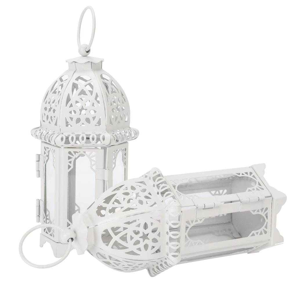 2Pcs Candlestick Ornaments White Transparent Romantic Castle Iron Hanging Candle Holder