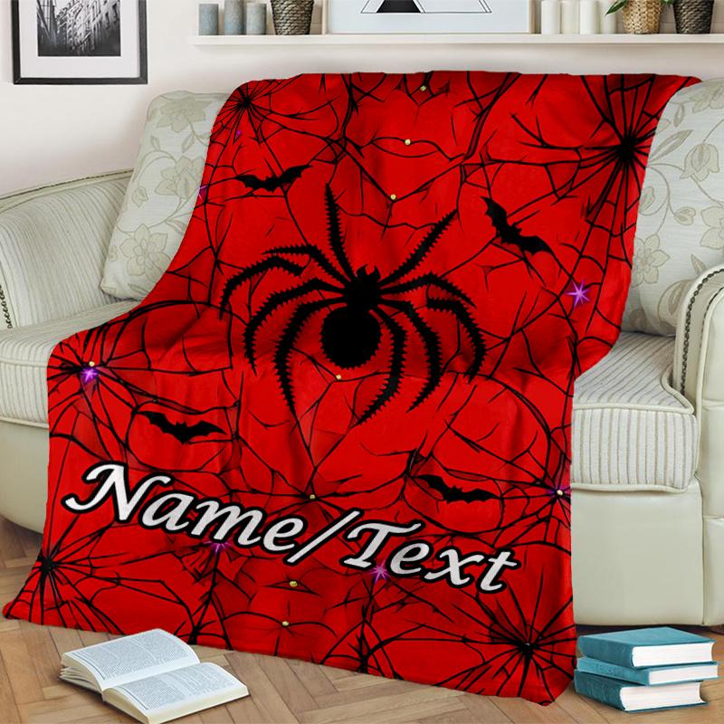 1PC Custom Name Halloween Spider Web Outdooor Flannel Blankets Throw Blanket All-Season Throw Gift Bedspread for Couch, Bed, Camping Holiday Birthday