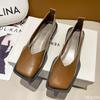 Women simple Temperament Leather Shoes 2026 Women's New Style Flat Shoes Women Square Toe Single Shoes Trendy versatile heels