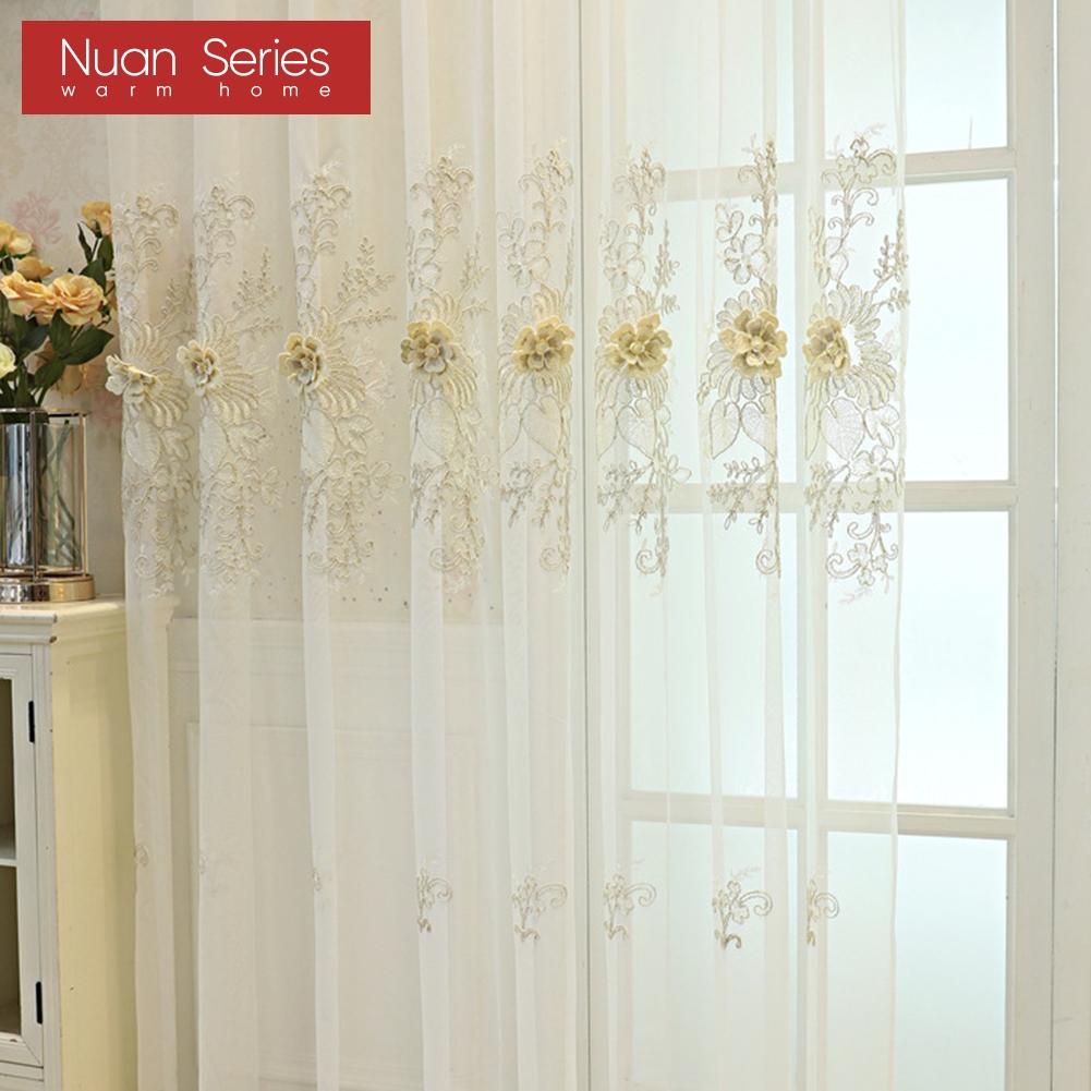 1PC Nuan Series European Luxury Embroidered Sheer Curtain Transparent White Tulle for Living Room Bedroom Window Decoration Home Decor
