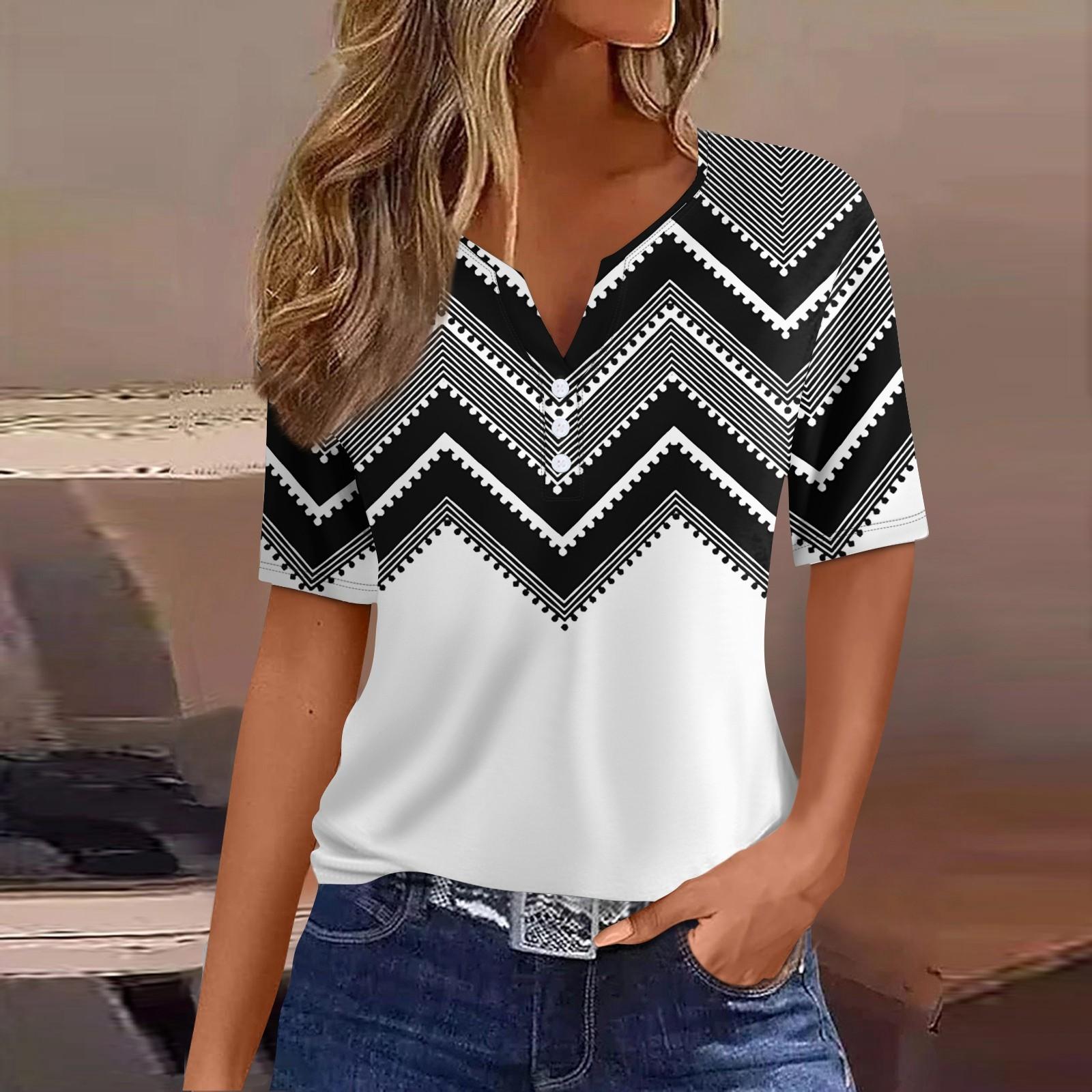 

Жен. Футболка Футболка С принтом Пуговицы С короткими рукавами Повседневные Выходные Мода Классический V-образный вырез Обычный Верх M серый