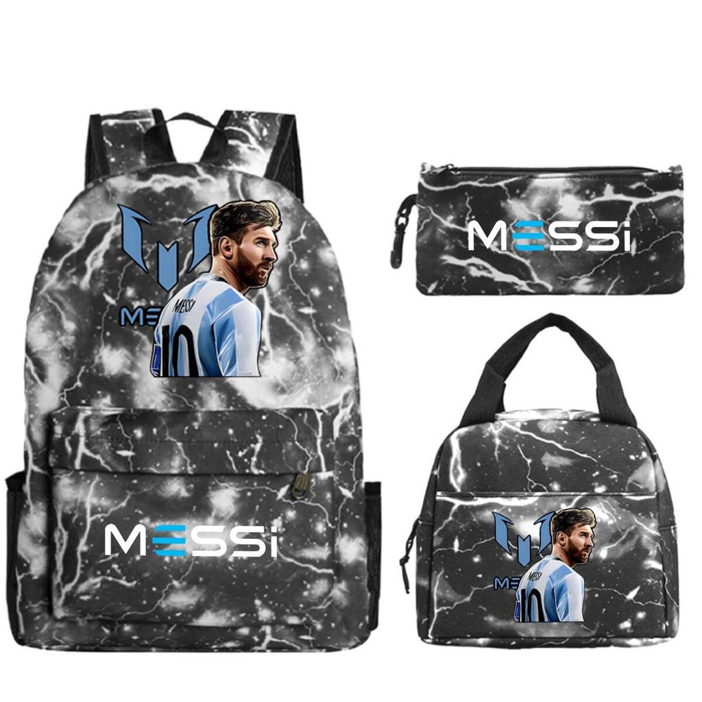 Football Star Peripheral Printed Backpack, Primary And Secondary School Children'S Three-Piece Simple Schoolbag