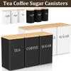 3Pcs Coffee Bean Storage With Bamboo Lid Style Metal Coffee Tea Sugar Container Tea Can Kitchen Storage Jar Kitchen Supplies New