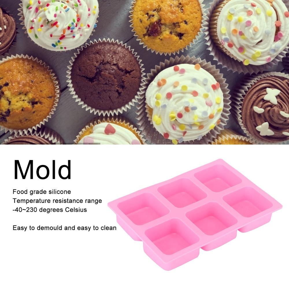 Silicone Silicone Cake Mold 6 Cavity Non-Stick Silicone Soap Mold 6‑Grid Square Square Shape DIY Soap Mold
