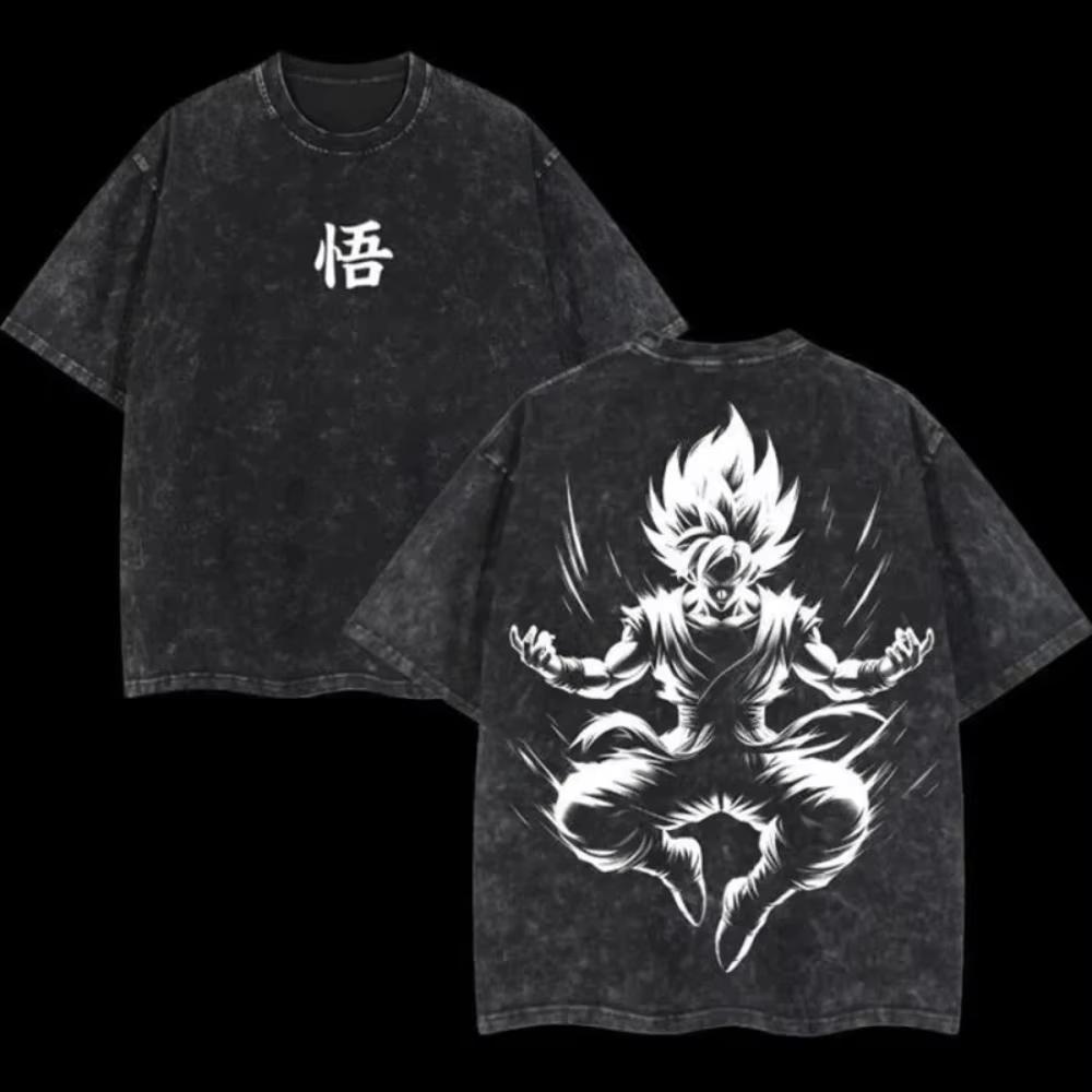 

Dragon Ball Z Mens and Womens Washed TShirt Son Goku Summer and Spring Anime Cotton Tee Retro Distressed Loose Short Sleeve XL