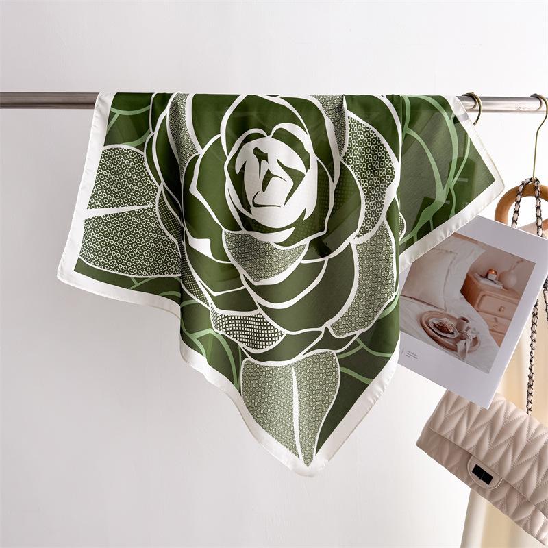 Geometric Rose Print Silk Scarf Square Scarf High-End Shawl Professional Versatile Neck Small Square Scarf Headscarf