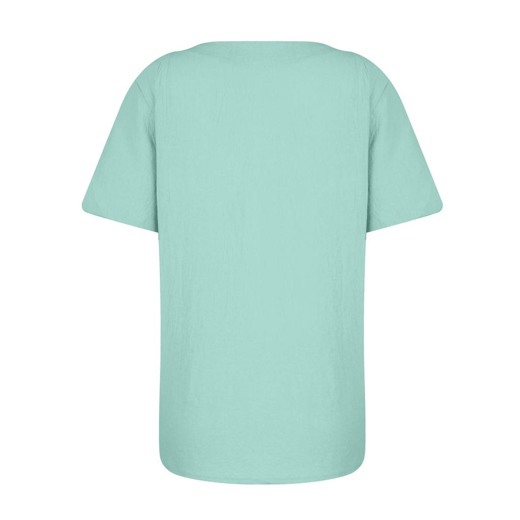 Women's Fashion Loose Cotton And Linen Short Sleeve Printed Temperament Crewneck Top