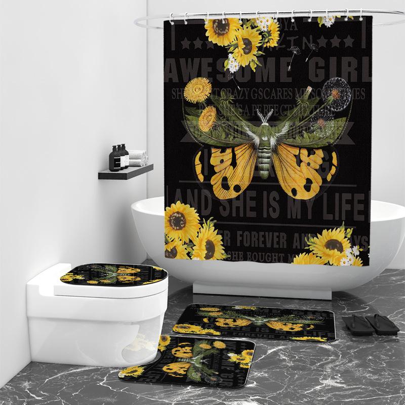 

Водонепроницаемая и устойчивая к плесени полиэстеровая занавеска для душа с цифровой печатью «Подсолнух» W90cm*L180cm