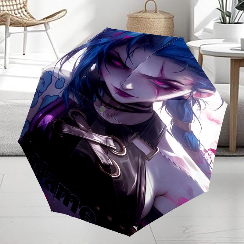 Custom Name Jinx Theme Automatic Umbrella, Lightweight & Portable, 8 Rib, Perfect for Outdoor Travel, Birthdays, Christmas, Gifts.