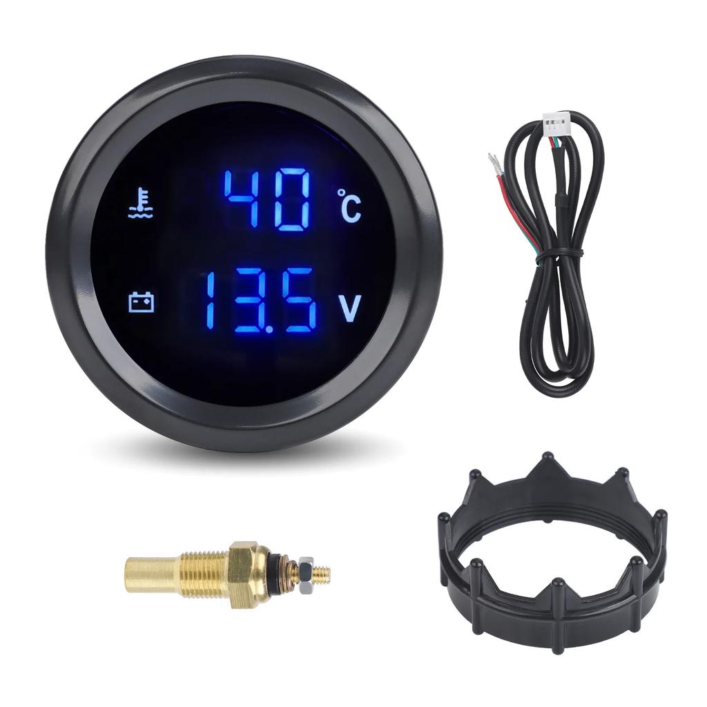 52mm Car Digital Turbo Boost Gauge Oil Pressure Gauge LED Double Display Water Temperature Voltage Gauge Fit for 12v/24v Cars