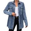 Women's Washed Raw Edge Denim Long Sleeve Shirt Jacket