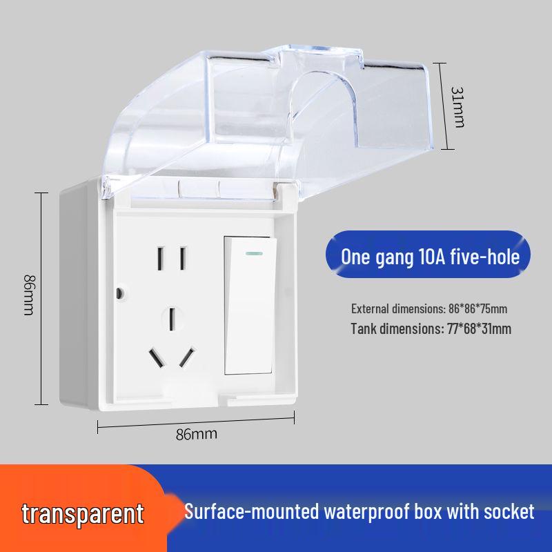 86 Type Outdoor Surface Mount Socket Box with Integrated Five-Hole Panel Switch Cover