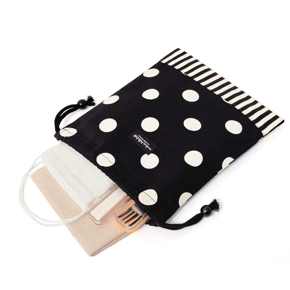 COLORFUL CANDY STYLE Drawstring Lunch Stylish and Cute for Elementary and Middle School Polka Dot Large N7013200 Girls' Bag, Students, (Twill/Black),