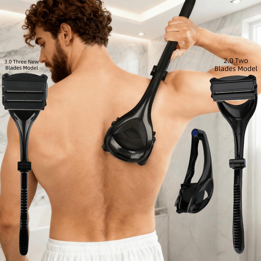 1 Set Manual Razor with Foldable Long Handle - Double/Triple Blade, Integrated Exfoliating Shaving Head, Back & Full-Body Hair Removal for Chest