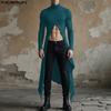 INCERUN Men Turtleneck Long Sleeve Texture High Splits Irregular Long Tunic Tops