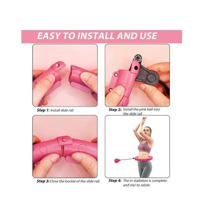 Hula Hoop Fitness - HKESTLD - Adjustable Size - 24 Knots - Weight Ball - Pink