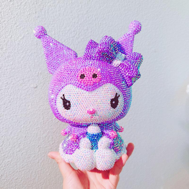 Kuromi Rhinestone Piggy Bank - Handmade Cartoon Sticker Sanrio Ornament for Home Decoration