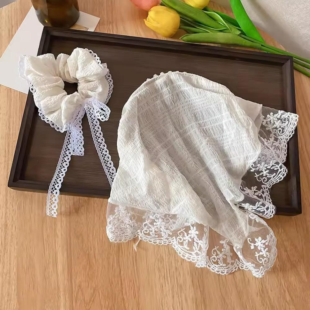 Summer Lace Triangle Headscarf Woman Polka Dot Lace Square Scarf Sweet Turban Cap Sunscreen Headwrap Hair Hoop Girl Court Bonnet