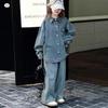 Rhinestone Denim Set voor Meisjes: Stijlvol Shirt & Wijde Broek voor Lente & Herfst (2026)