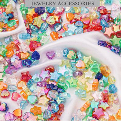 50 Stück 10 mm Acryl-Perlen in AB-Farbe, Stern/Herz, lose Perlen für Anhänger, Halsketten, Armbänder, Herstellung von DIY-Schmuckzubehör