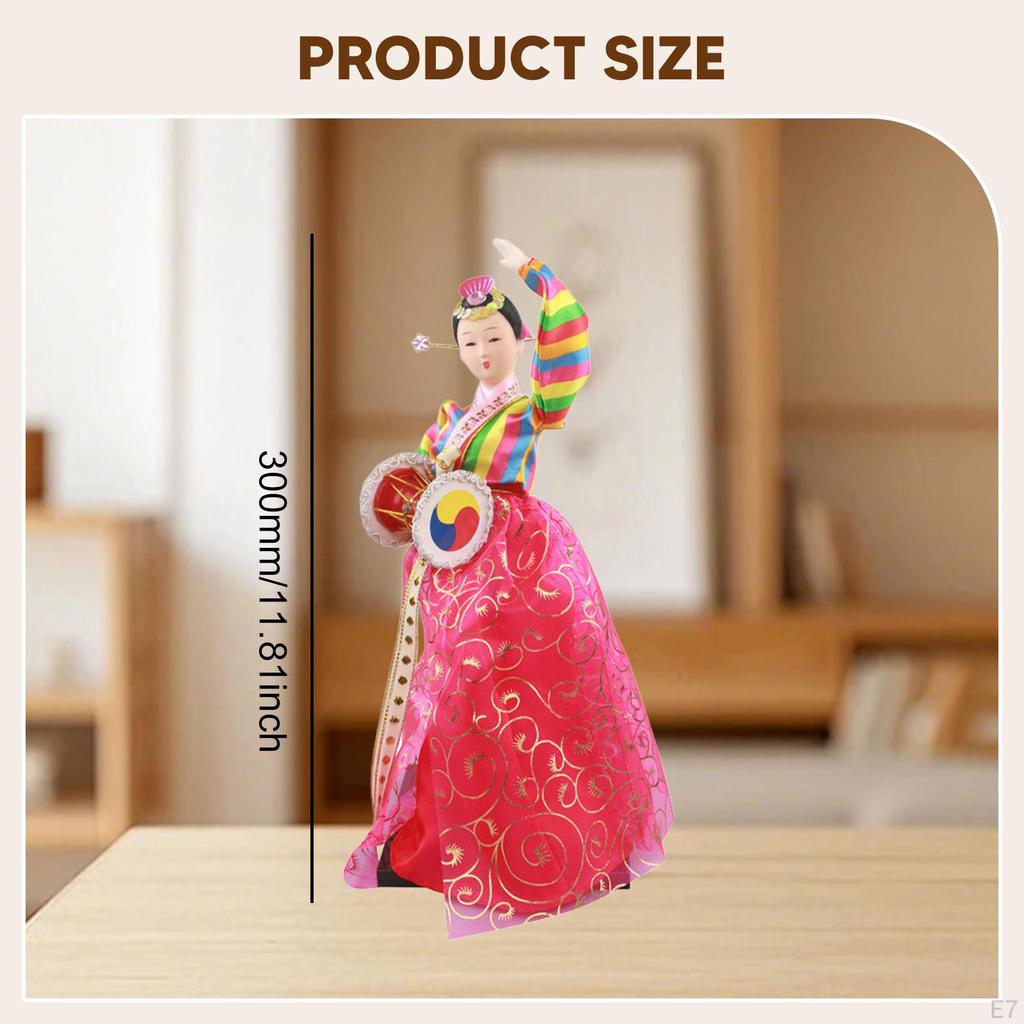 Korean Hanbok Doll Antique Asian 12" Freestanding Traditional Cute Geisha Kimono Figurine