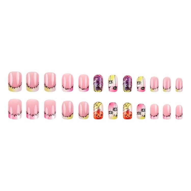 Künstliche Nägel Quadratisch Französische Spitzen Falsche Nägel Acrylnägel Spinnen Aufkleber Nägel für Damen Halloween Press-on Nägel Damen