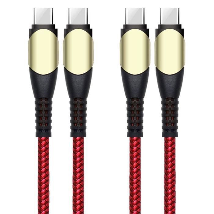2 Câble USB-C vers USB-C Charge Rapide 60W pour iPhone 16, iPhone 16e, iPhone 16 Pro, iPhone 16 Pro Max - Nylon 1 Mètre Rouge