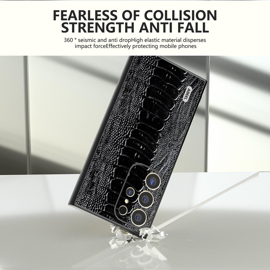ABEEL For Samsung Galaxy S24 Ultra Case Crocodile Texture Genuine Cow Leather+PC+TPU Cover