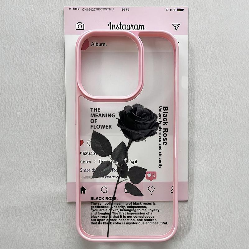 Vintage Black Rose Flower Phone Case for IPhone 17 1615 14 13 12 11 Pro MAX 17Air XR 8Plus Y2K Girl Hard Clear Hard Cover Fundas